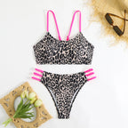 Cikini Solid Texture Split Bikini Set With Underwire, Summer Beach Swimwear Bathing Suit For Women