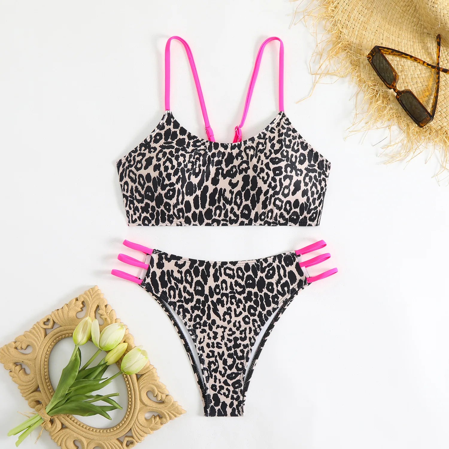 Cikini Solid Texture Split Bikini Set With Underwire, Summer Beach Swimwear Bathing Suit For Women