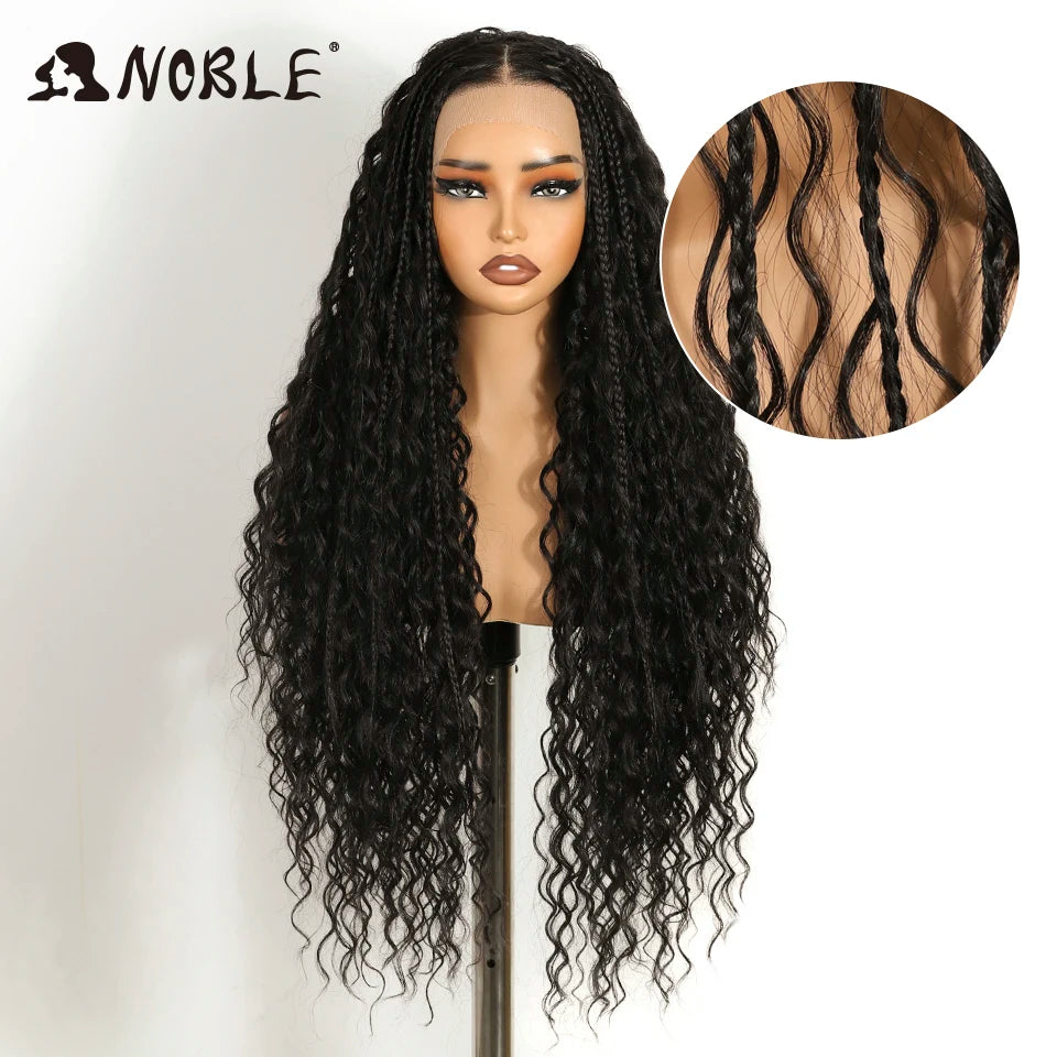Noble Synthetic Lace Frontal Wig Twist Braided Wigs 13X4 Box Braided Lace Wig For Black Women Faux Locs Wig Goddess Braids Wigs