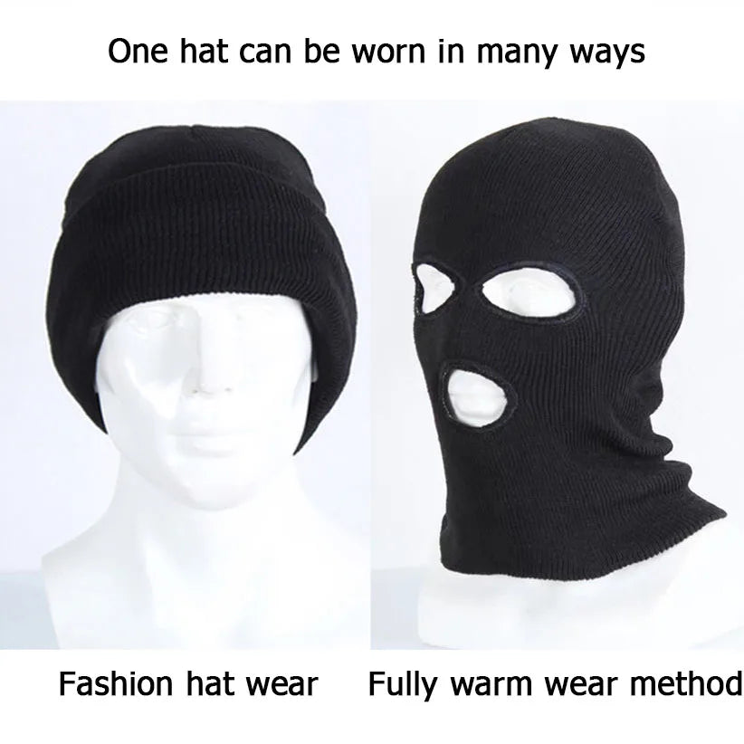 Windproof Full Face Knit Hats Custom SkiMask Men Warm Wool Balaclava embroidery Winter hats Knitted 3 Holes Ski Mask Secondary image