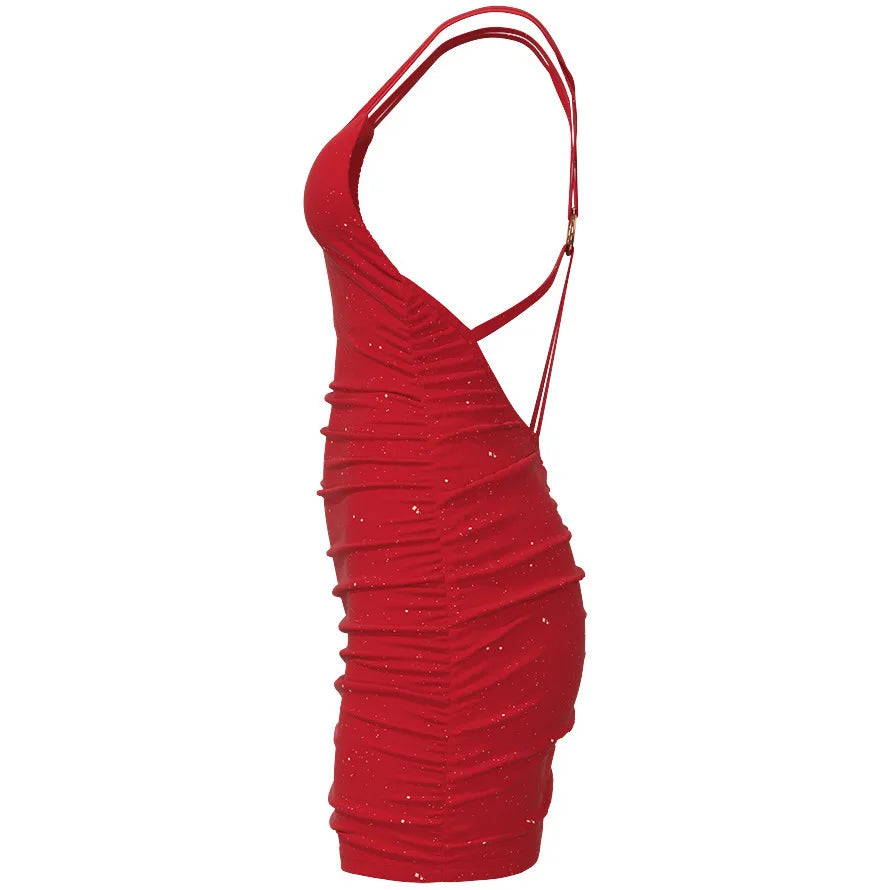 Sexy Sleeveless Sequin Mini Dress Women 2026 Summer Fashion V-neck Solid Color Party Nightclub Vestidos Elegant Evening Dresses