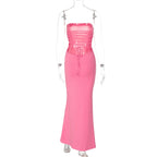 Hugcitar Elegant Women Solid Strapless Backless Bandage Sexy Bodycon Maxi Dress Summer Women Y2K Clothes Beach Vacation Party