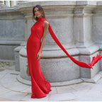 Elegant Ribbon Halter Dress Women Solid Off Shoulder Sleeveless Backless Slim Maxi Dresses 2026 Summer Autumn Party Robes Lady
