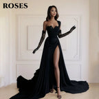 ROSES Red Side High Split Mermaid Evening Dresses One Shoulder Prom Dresses Sweetheart Stain Formal Occasion Dress Customized