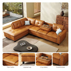 97.5" Faux Leather Sectional Sofa with Chaise Lounge, 2 Cup Holders & Pillows, 6-Seater Upholstered Tufting Corner,Stylish and C