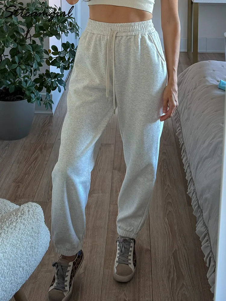 Thick Warm Fleece Sweatpants Women Winter Straight Leg Pants Gray Velvet Trousers Pants Jogger For Women Sweatpants Outfits