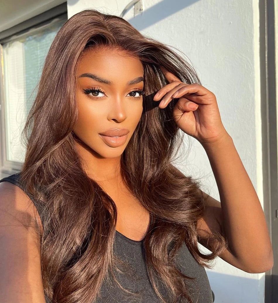 13x6 Chocolate Brown Fall Colored Human Hair Wigs HD Transparent Lace Front Human Hair Wigs Body Wave Human Hair Frontal Wigs