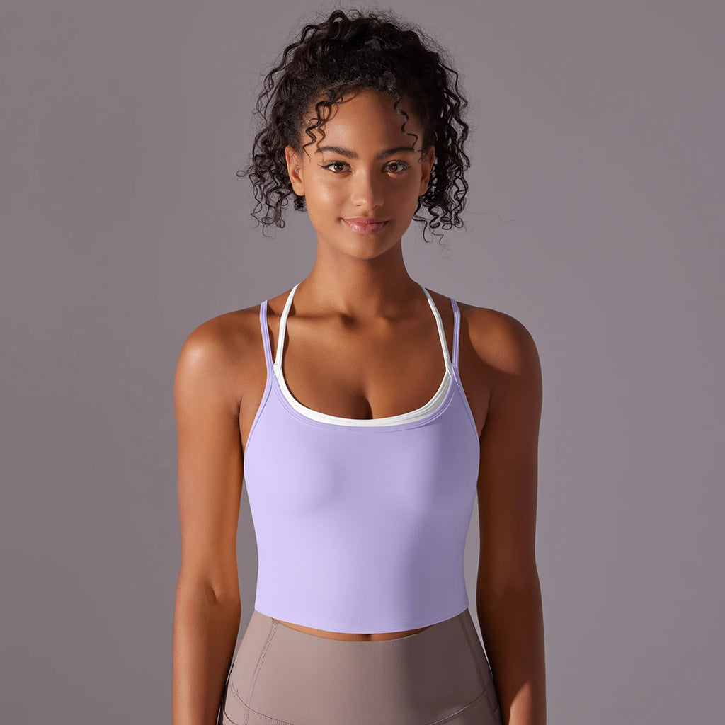 New Women Fitness Sports Bra Top Gym Yoga triangle backless Athletic Back Cutout Cross Tight Workout Soft With Chest Pad