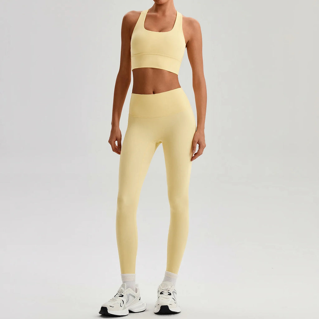 Women's Gym Workout Yoga Outfit Sets Naked feel fabric Beautiful Back Bra outdoor Running Fitness Butt-lifting Yoga Pants Suit