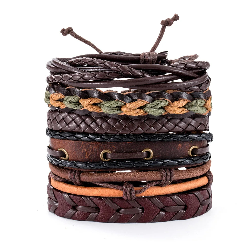 Fashion Bracelet Viking  Bracelet For Men Hand Bracelets Woven Skull Hand Jewelry Adjustable Leather Set viking man bracelet