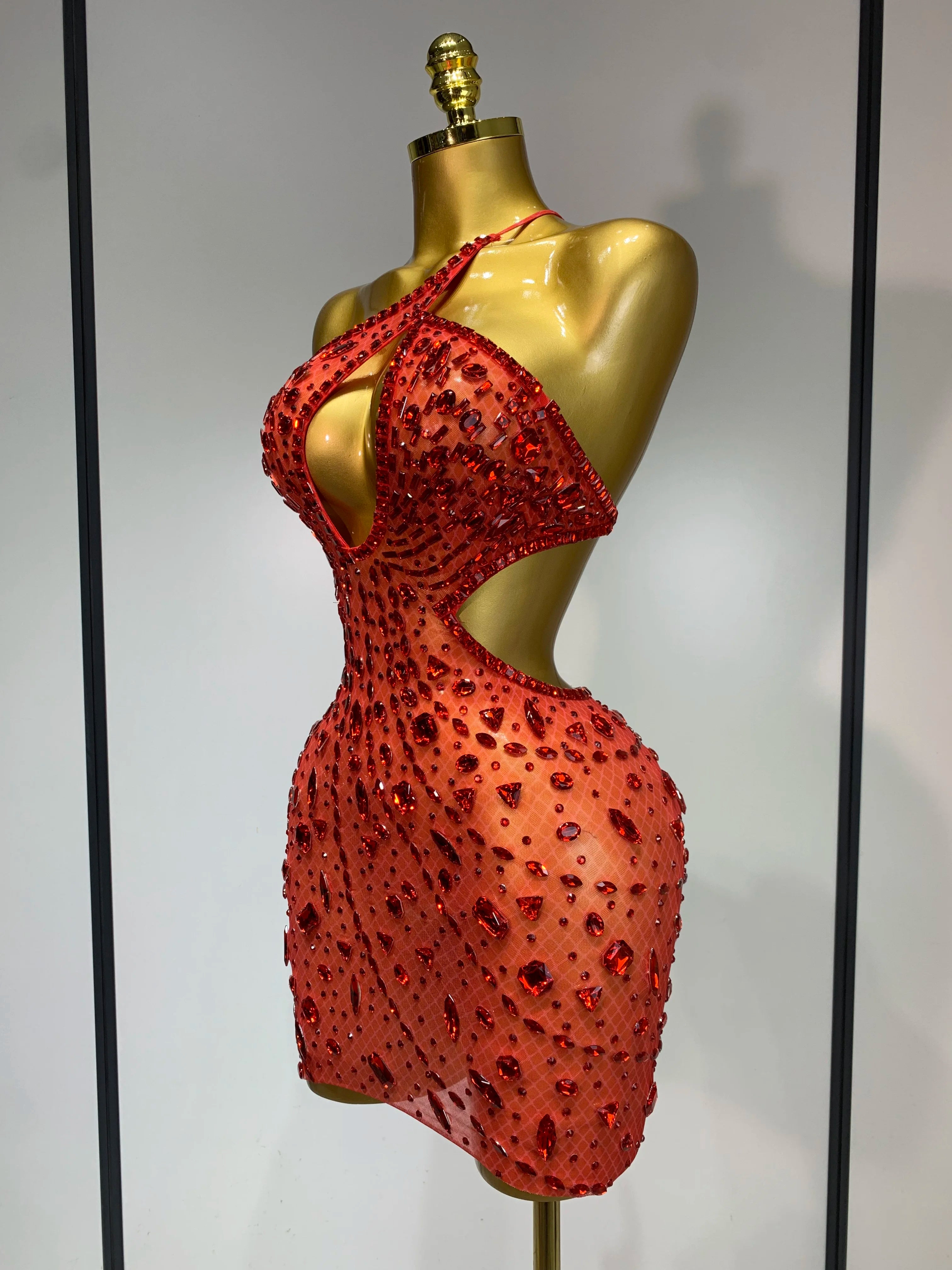 Sexy Sparkly Diamond Backless Short Dress 2026 Women Sleeveless Mesh See Through Evening Birthday Gown Singer Stage Outfit