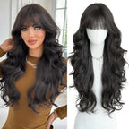 Body Wave Wigs with Bangs 3x1 Middle Part Lace Wig Human Hair Pre Plucked Body Wave Real Human Wigs with Bangs for Women 34 Inch