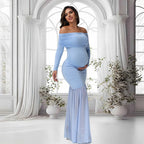 Maternity Dresses Photoshoot Off-Shoulder Slits Fishtail Hem Baby Shower Clothes For Pregnant Woman Evening Party Elegant Gown