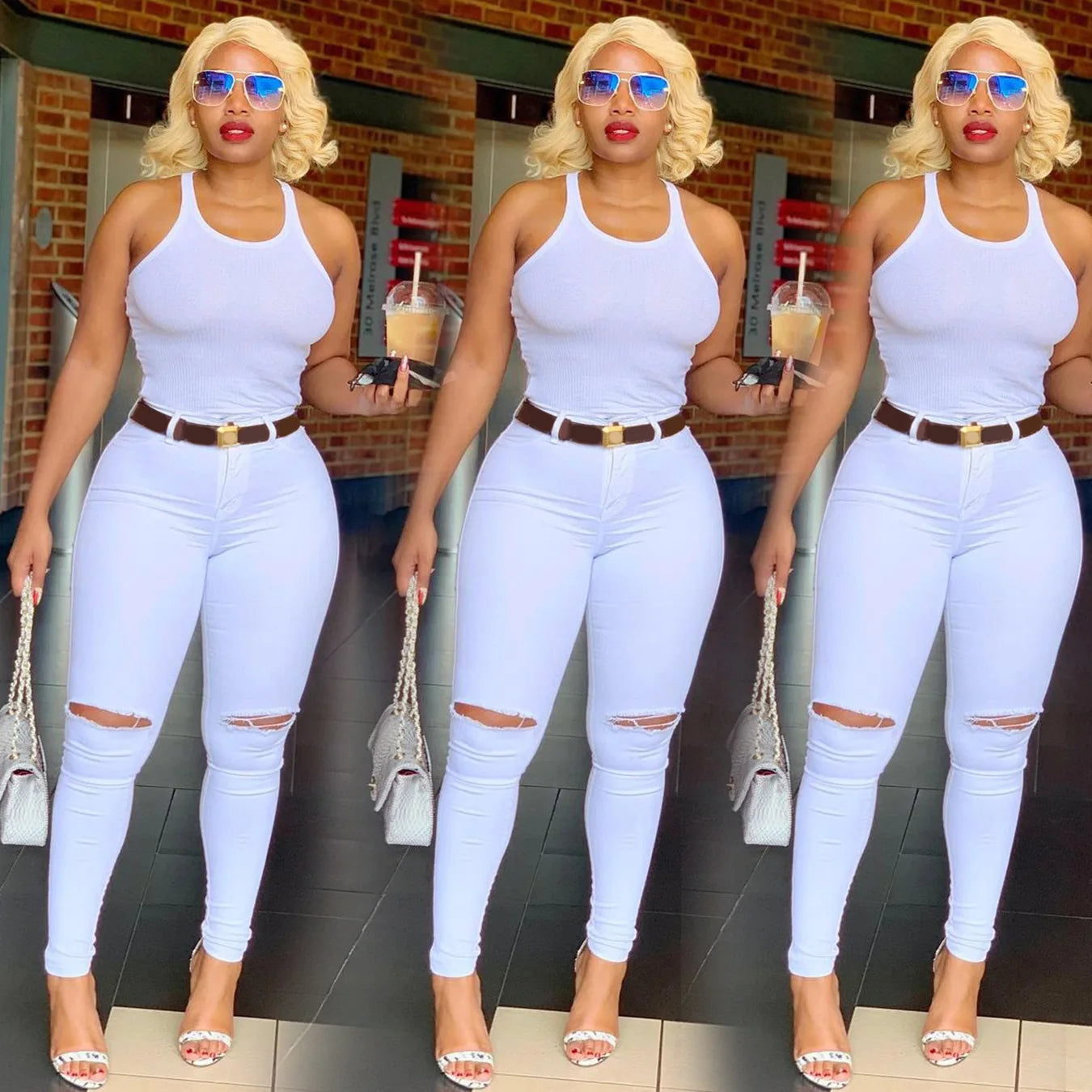 2025 & 2026 Spring New Women's White High Waist Ripped Jeans Fashion Slim Stretch Denim Pencil Pants Casual Female Clothing S-3XL Main image