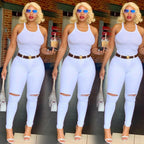 2025 & 2026 Spring New Women's White High Waist Ripped Jeans Fashion Slim Stretch Denim Pencil Pants Casual Female Clothing S-3XL