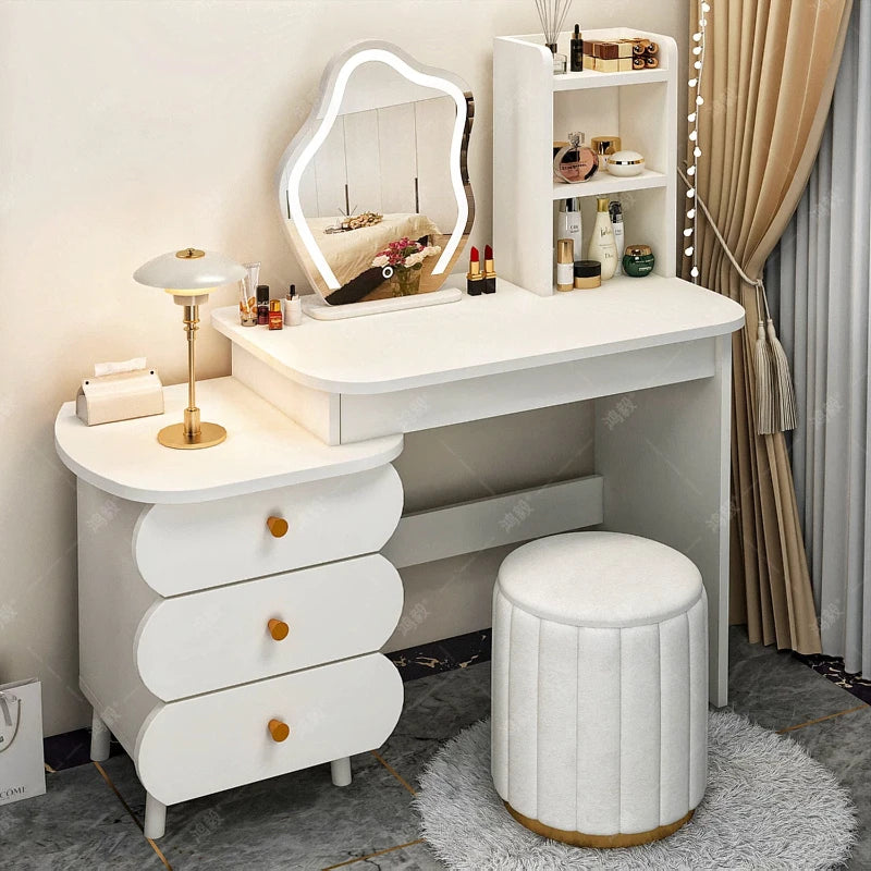 Bedroom Mirror Dressing Table Desk White Drawers Light Makeup Vanity Wood Room Penteadeira Com Espelho Dresser Furniture