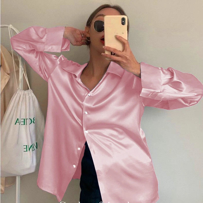 2026 Summer Trend Fashion Women's Casual Elegant Satin Long Sleeved Shirt Office Women's Shirts And Blouses Slim Femal Clothes
