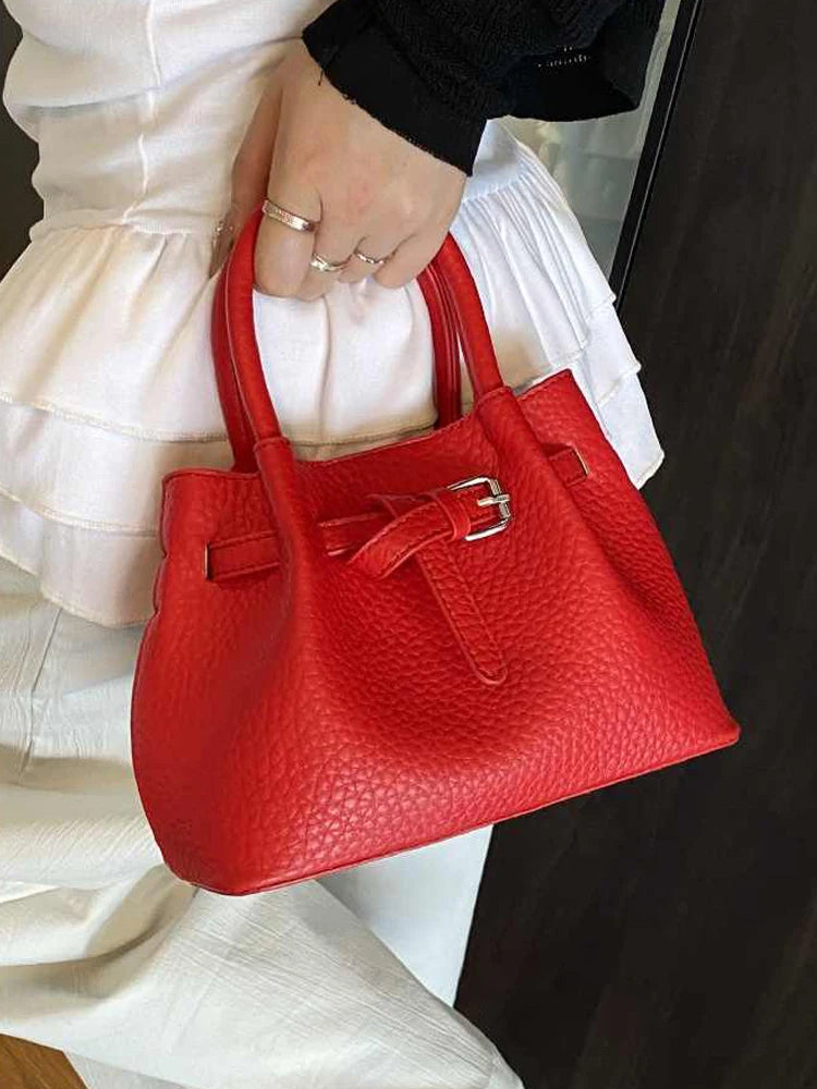 Fashion Red Bucket handbags Korean Casual Simple One Shoulder Bags Summer Female Temperament Versatile PU Crossbody Bag Main image