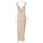 Sexy Spaghetti Strap Backless Summer Dress Women Satin Silky Spaghetti Strap Split Lace Up  Dress Elegant Bodycon Party Dresses