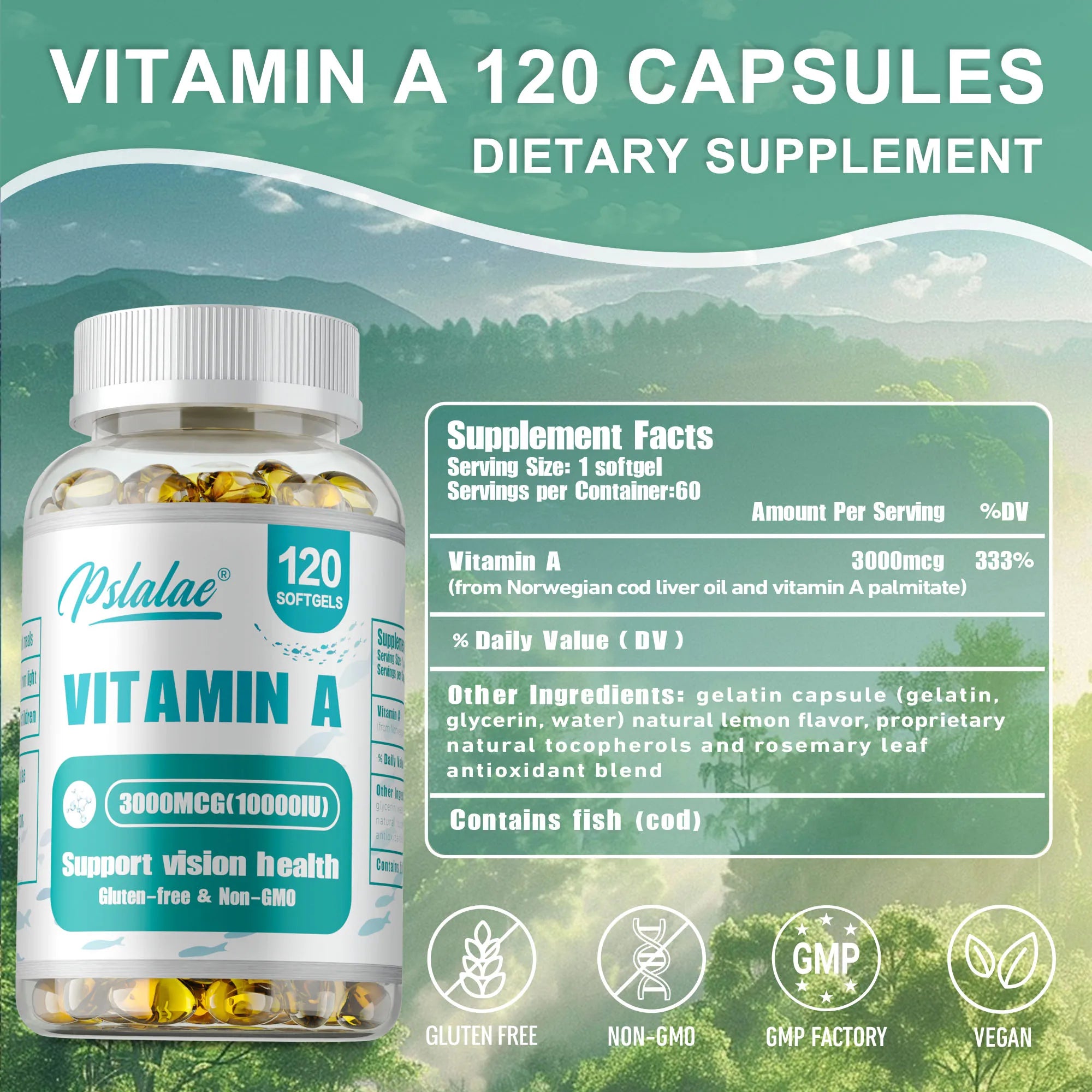Vitamin A - Brightens Skin, Antioxidant Activity Supplement,Supports Vision and Cell Health, Boosts Immunity - 120 Capsules Secondary image