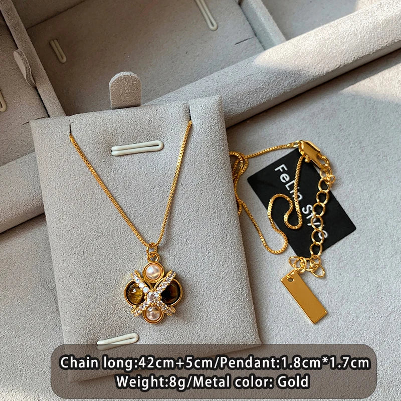 2026 New Design Natural Tiger Eye Stone Micro inlaid Zircon Geometric Earrings for Women's Trendy Jewelry Luxury Accessories