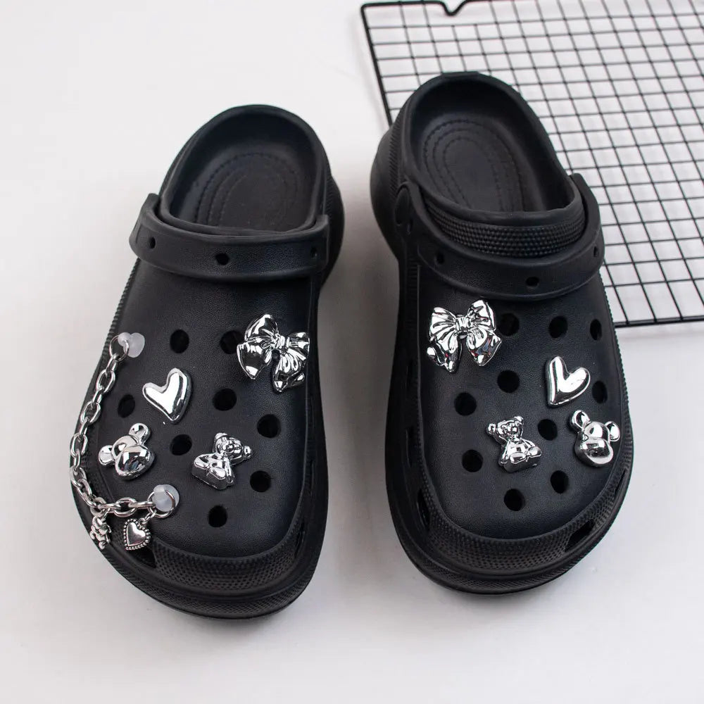9PCS Summer Fashion Shoe Charms DIY Acrylic Butterfly Cartoon Bear Decoration Buckle for Clogs Shoe Charm Accessories