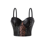 Stylish Wowen PU Leather Corset Imitation Leather Festival Clothing Bustier Lady Cropped Top Girls Punk Rock Club Party Camis