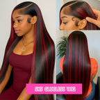 Black With Red Blonde Highlight Bone Straight Wig 5x5 Glueless Wig Human Hair Ombre Burgundy Colored Preplucked Wig Wear and Go