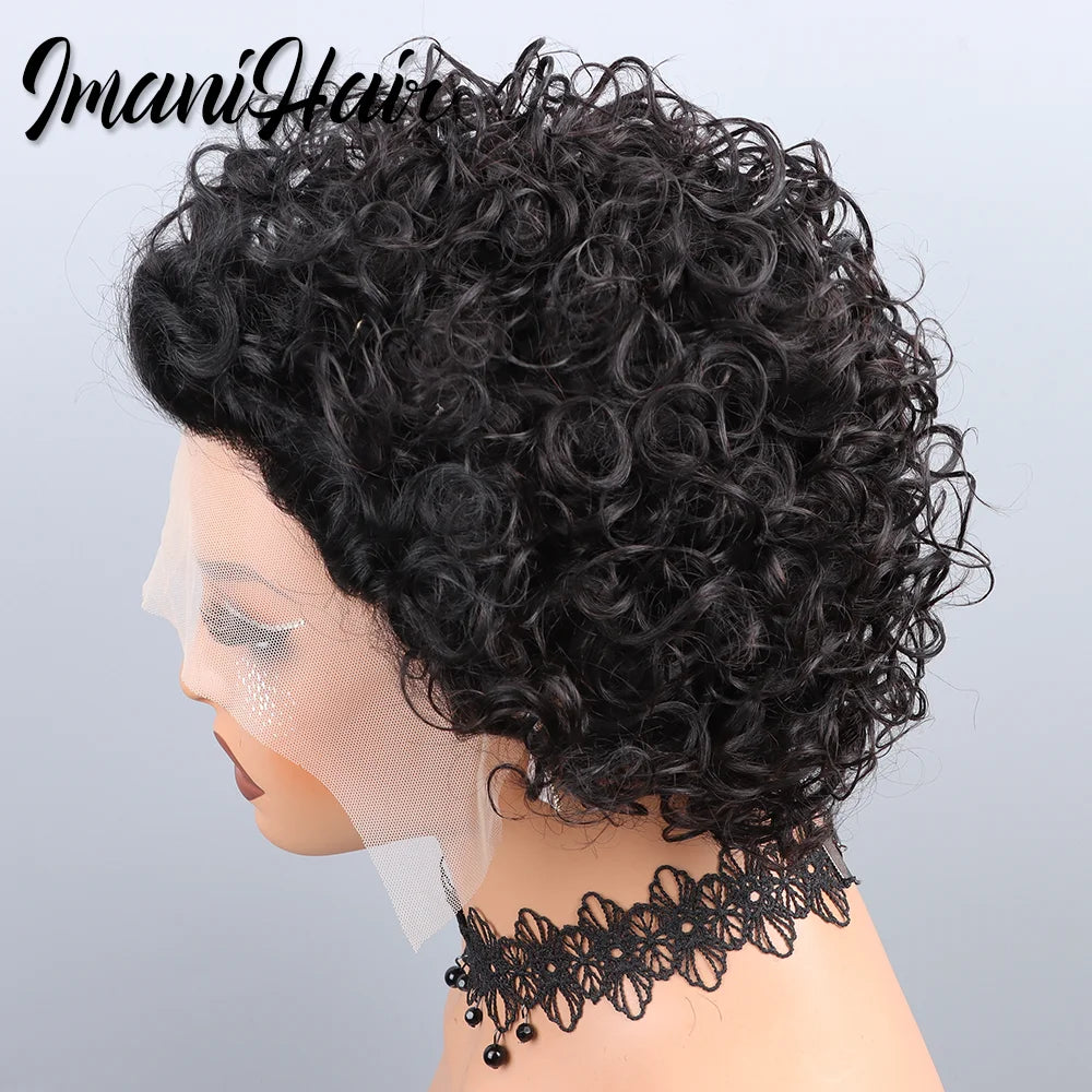 Short Curly Pixie Cut Lace Front Wigs 6 inch, 13X1 Human Hair HD Lace Front Wigs Plucked for Black Women 6 Inch, Natural Black Secondary image