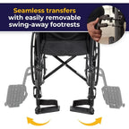 NEW PRODUCT.SSP118FA-SF Silver Sport 1 Folding Transport Wheelchair with Full Arms and Removable Swing-Away Footrest, Black