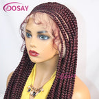 36'' Burgundy Full Lace Braided Wigs Synthetic Knotless Cornrow Heart Braid Wig For Women Box Braids Wig