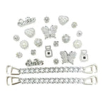 20PCS Shoe Charms Luxury Set Silver Butterfly Queen Diamond Chain Shoe Decorations Buckle for Sandals Clogs DIY Accessories Gift