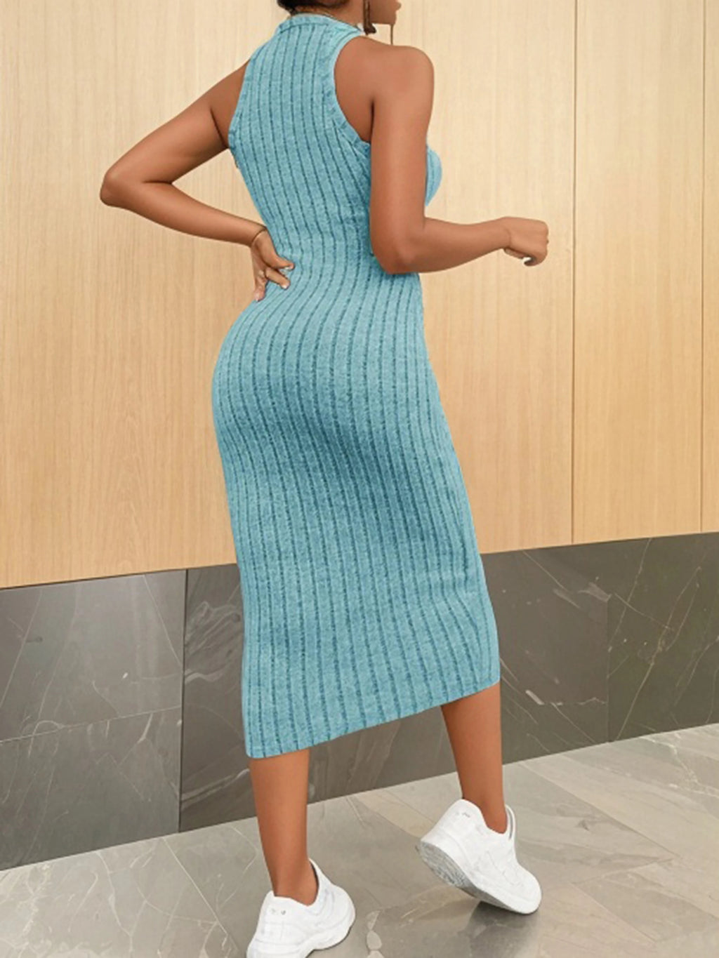 Solid Halter Neck Bodycon Midi Dress High-end temperament vest halter dress women's summer new high-waist slim temperament slim