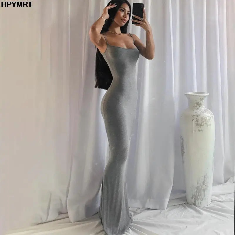 Satin Slip Sleeveless Backless Slim Sexy Maxi Dress 2022 Spring Women Party Y2K Concise Bodycon Elegant Dresses Female Clothing Main image