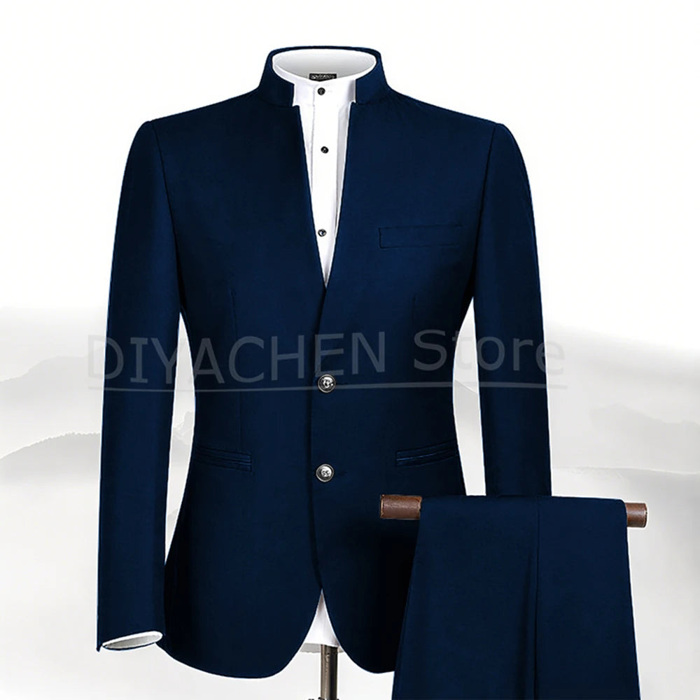 2025 New Style Men Chinese Tunic Collar Bridegroom Suit Formal Wear Dress Slim Fit Mens Suits Groom Wedding Blazer Costume Homme Secondary image