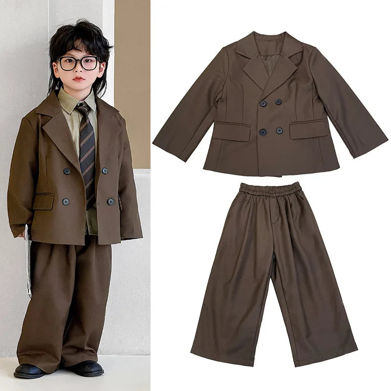 2025 Autumn Kids Suit Boys Loose Blazer Formal Wear Stylish Wedding Flower Girl Speech Set Elegant School Children's Clothes Secondary image
