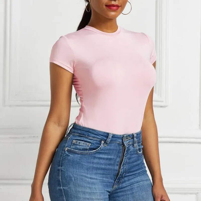 Women Sexy Summer Bodycon Bodysuit Fashion Casual Solid Short Sleeve Body Tops For Women Female Romper
