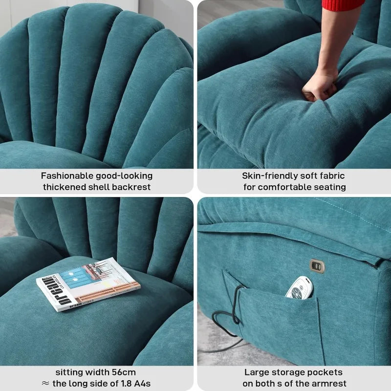 Power Recliner Chair Swivel, Comfortable Soft Fabric Shell Shape with Storage 360 Swivel Electric Big Tall Single Reclining Sofa