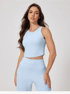 New Women Sportswear Yoga Set Sport Suit Gym Workout Clothes Gym Vest Crop Top High Waist Straight leg Pants Fitness Sports Wear