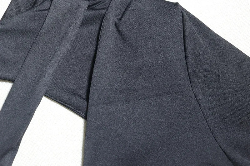 Elegant Black White Bodycon Dresses for Woman Long Sleeve Hollow Out Lace-Up Backless Bandage Party Dress Club Vestido Branco