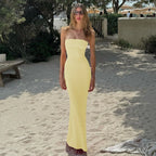 Hugcitar Elegant Women Solid Strapless Backless Bandage Sexy Bodycon Maxi Dress Summer Women Y2K Clothes Beach Vacation Party
