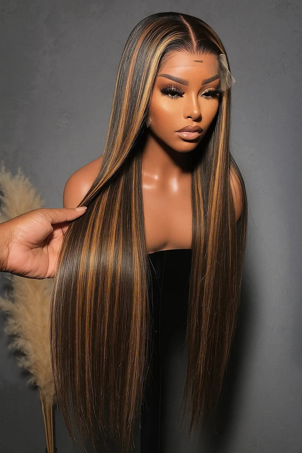 1B/30 Black and Brown Highlights Bone Straight 13x4 HD Lace Front Human Hair Wigs Brazilian Ombre Brown Colored Lace Frontal Wig