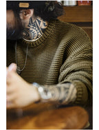 Maden Retro Heavyweight Knitted Sweater Loose Round Neck Pullover Warm Versatile Base Layer Knitwear for Men's Autumn and Winter