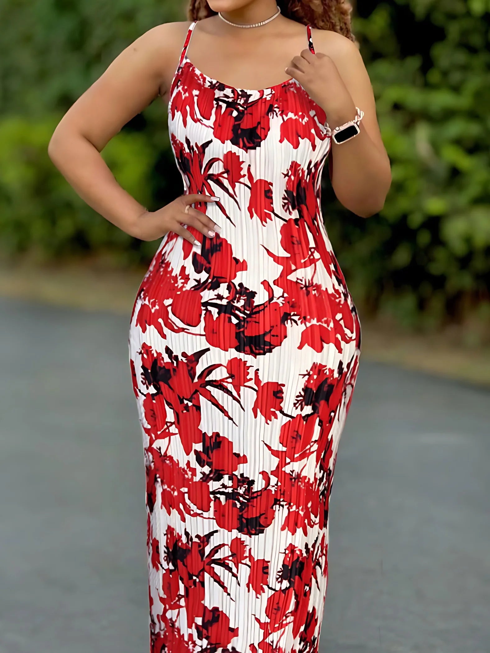 Women's Tie Dye Print Pleated Dress,Summer Spaghetti Strap Bodycon Dress,Vestidos Casual Slimming,Women's clothing Secondary image