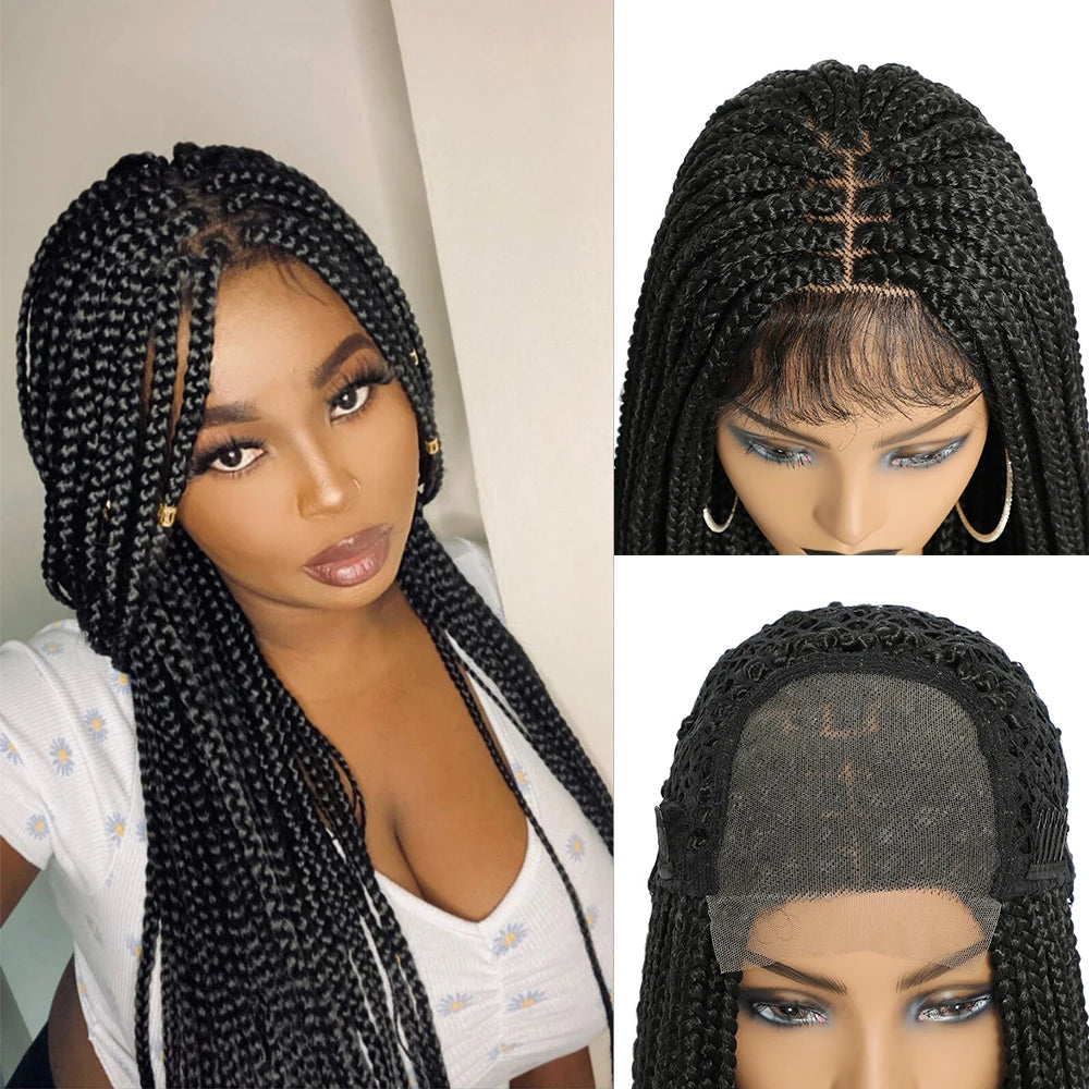 Long Box Braided 4x4 Lace Wigs With Baby Hair Twist Braids Lace Closure Wigs For Black Women Synthetic Cosplay Wig 30 Inch Main image