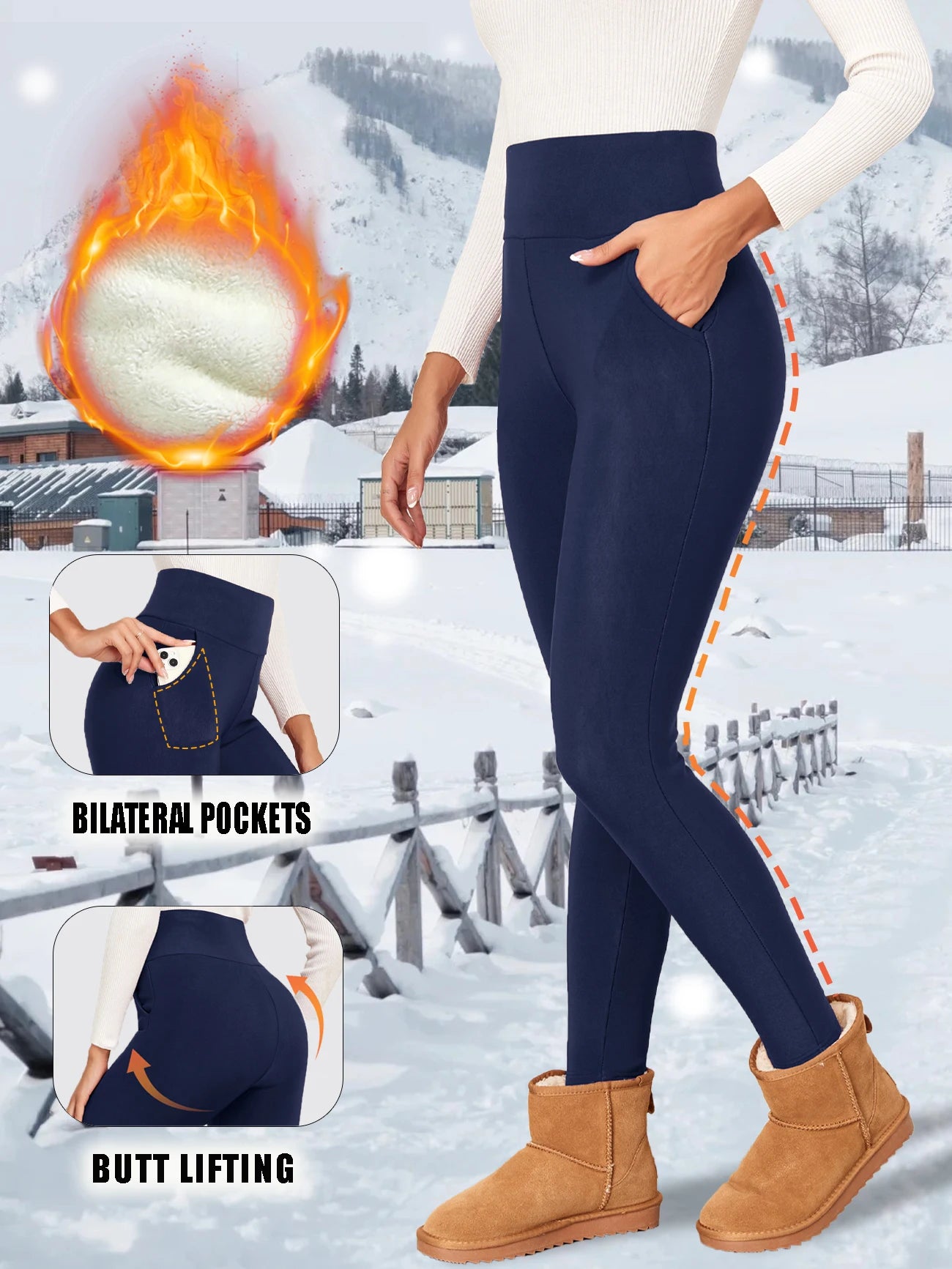 Pockets Thick Winter Warm Leggings Women High Waist Mallas Casual Velvet Warm Leggings Prevent Cold Super Warm Pants Main image