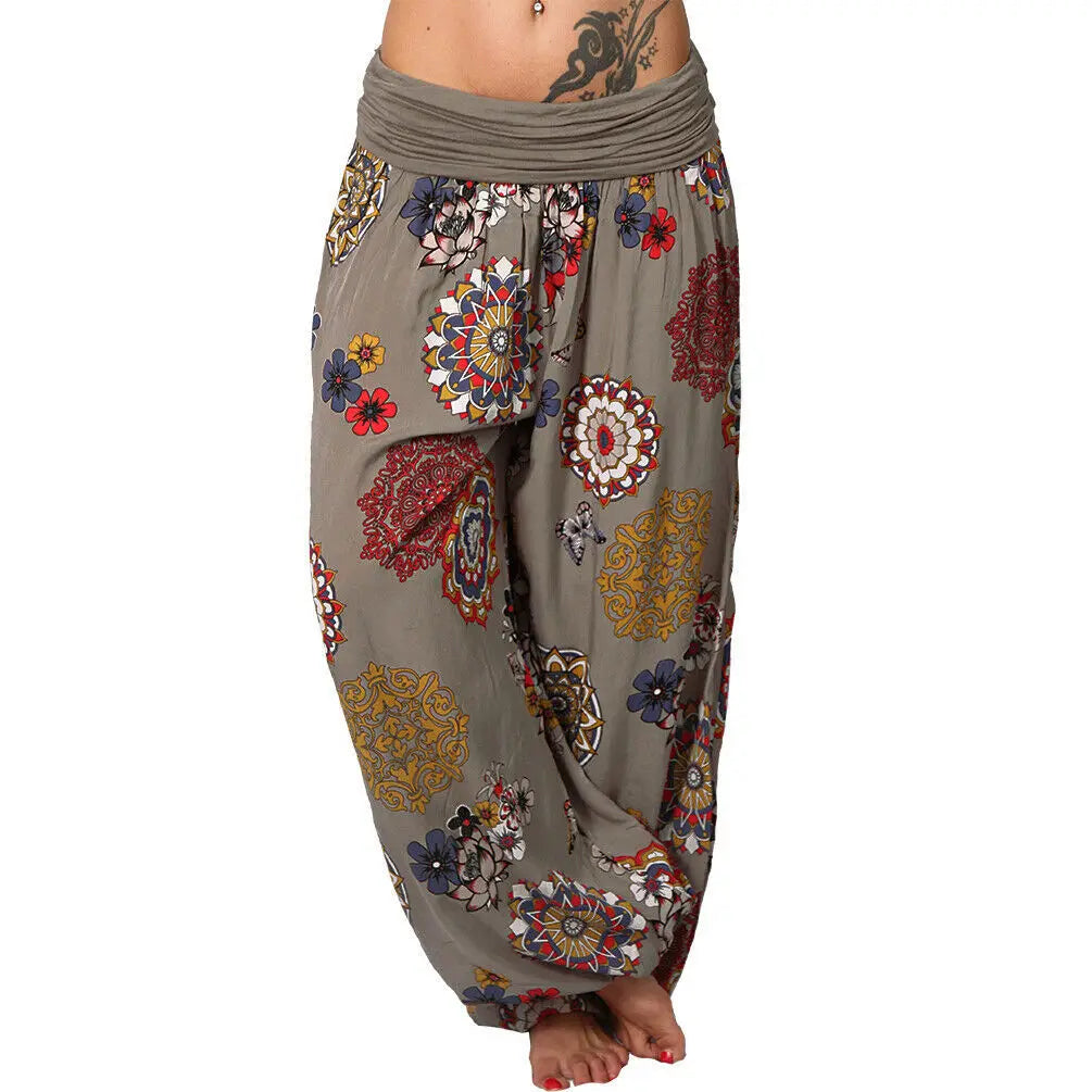 Summer Women's Fashion Floral Print Long Wide Leg Pants  Elastic Waist Haren Pants Casual Pants Haren Pants Main image