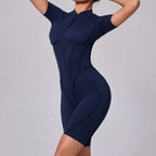 Seamless Yoga Jumpsuits Sports Fitness Zipper Hip-lifting Short-sleeved Backless Dance Workout Gym Shorts Bodysuits for Women