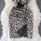 Leopard Print V-neck Sexy Bodycon Mini Dress Women Fashion Spring Autumn Sleeveless Cut Out Waist Backless Party Velvet Dresses