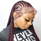36'' Burgundy Full Lace Braided Wigs Synthetic Knotless Cornrow Heart Braid Wig For Women Box Braids Wig